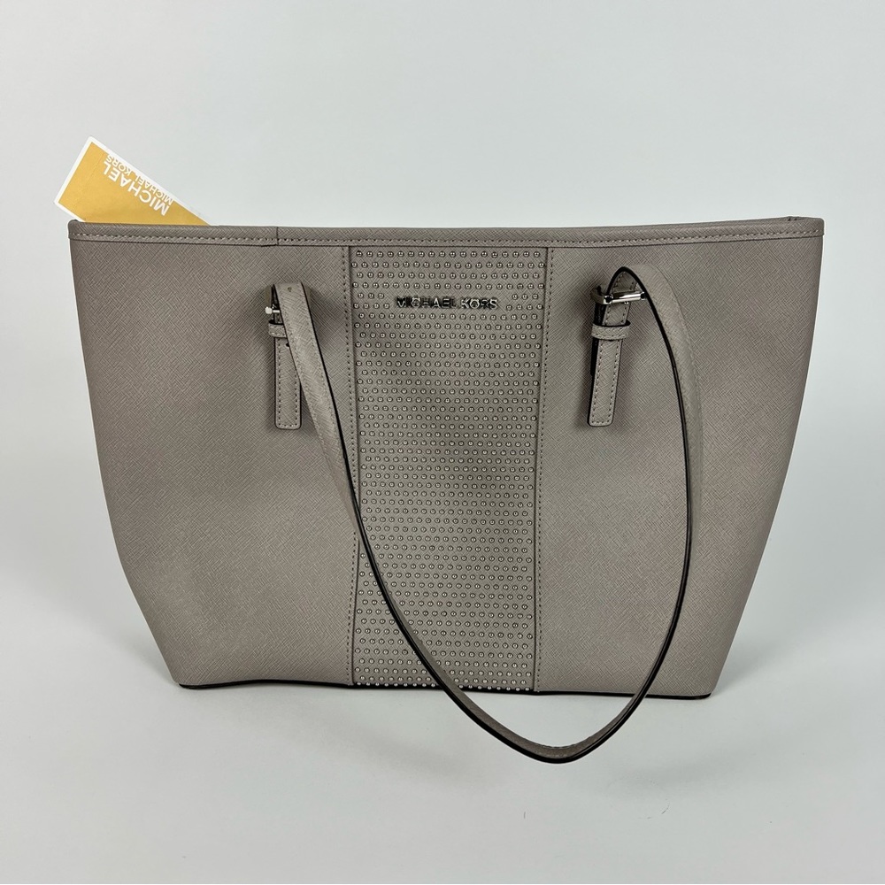 NWT Michael Kors JSTR Steel Pearl Grey Micro Stud SM Carryall Tote/bag